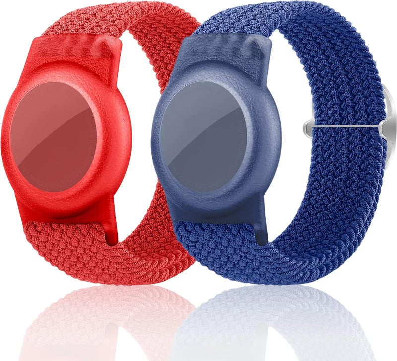 FNCOLL 2 Pack Kids Wristband for AirTag, Nylon Watch Band GPS Tracker Holder Protective Case Compatible with Apple Air Tag, Adjustable Anti-lost Bracelet for Toddler Baby Children Elders - Image 1